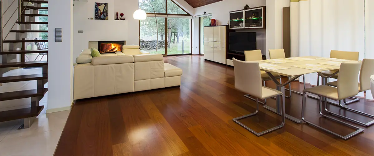 Hardwood flooring in an open-space kitchen