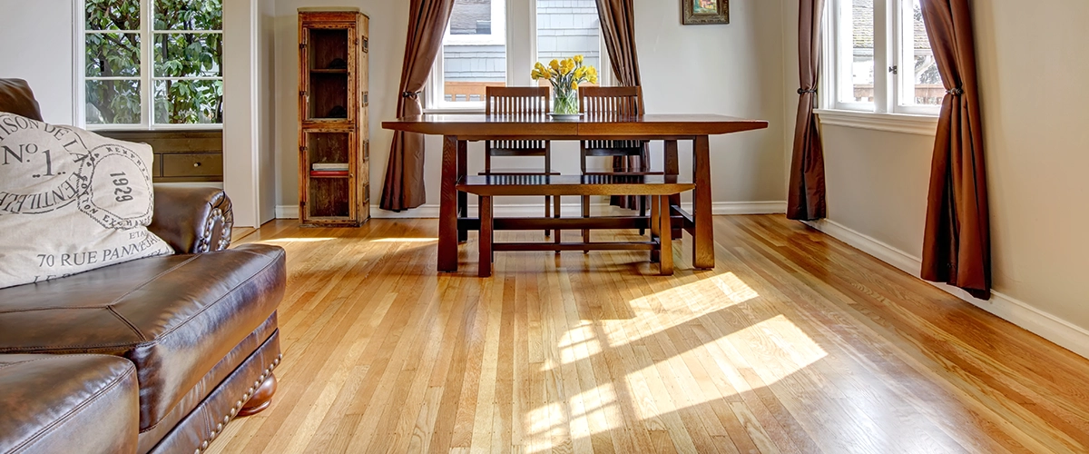 Light colored hardwood floors in a living room