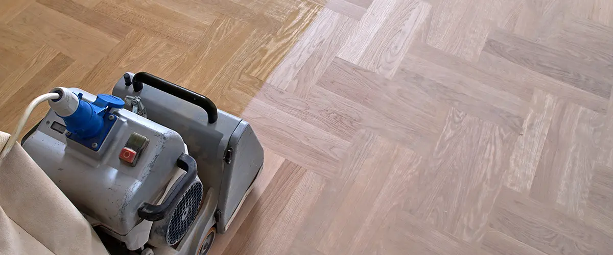 A tool used to refinish a herringbone floor