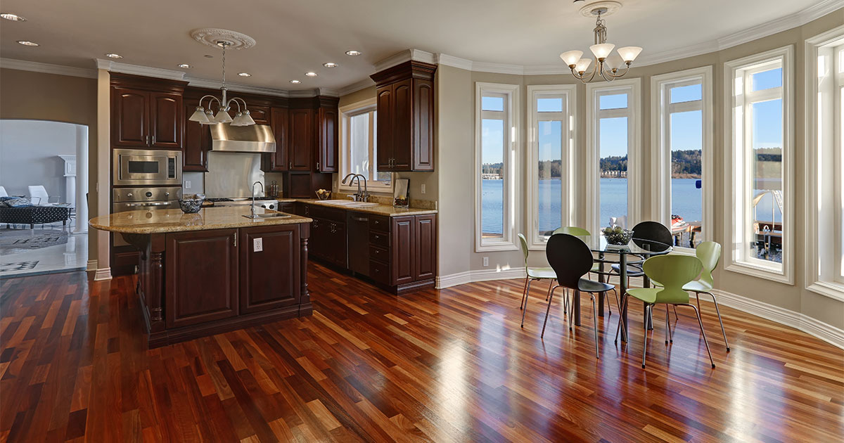 New hardwood floor in an open concept kitchen