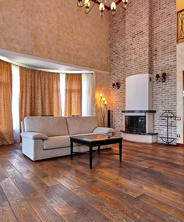 Wood flooring in a large living room