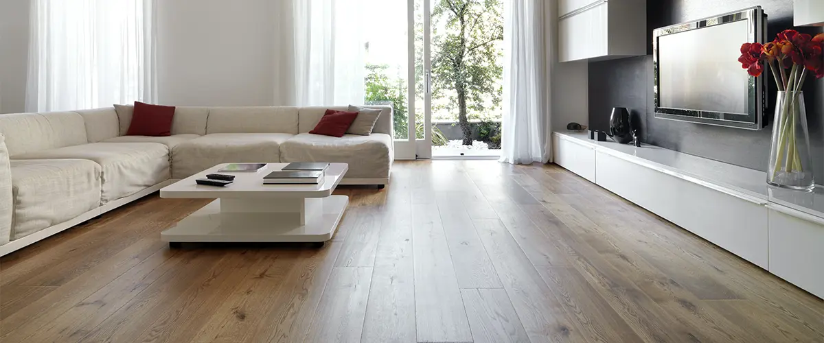 Wood flooring finish in living room