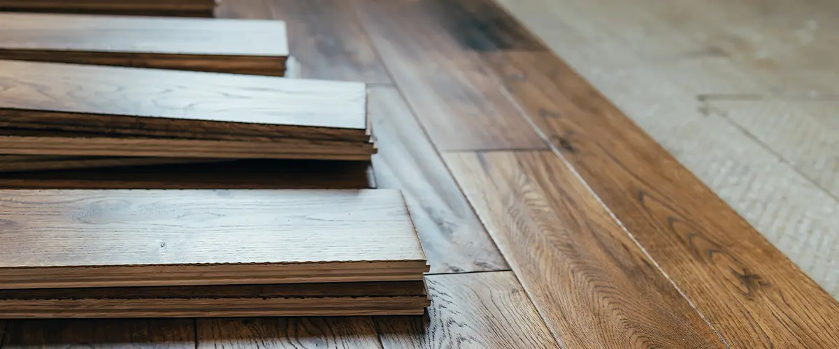 An engineered wood flooring installation