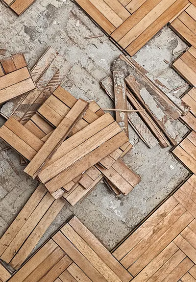 Hardwood floor being torn apart